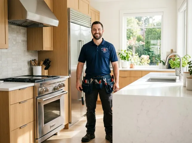 Appliance Repair Hero technician in a Bath, OH kitchen after an appliance repair